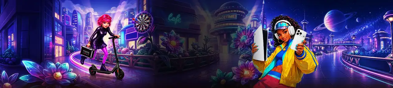 SuperCat promo banner with a Lenovo tablet on a golden podium surrounded by colourful casino chips
